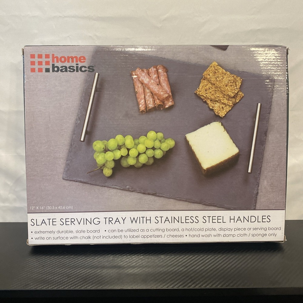 Slate Serving Tray With Stainless Steel‎ Handles